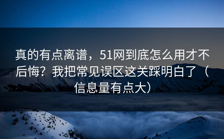 真的有点离谱，51网到底怎么用才不后悔？我把常见误区这关踩明白了（信息量有点大）